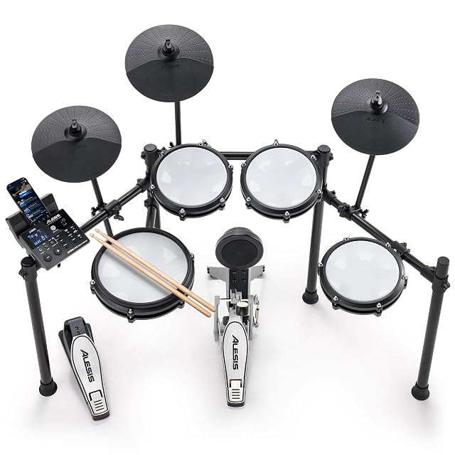 Batteria elettronica Alesis Nitro Max con pelli a rete e rack pieghevole