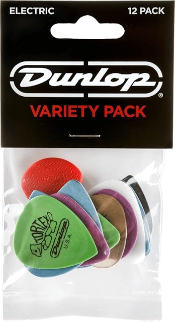 Confezione assortita Jim Dunlop da dodici plettri per chitarra in materiali misti