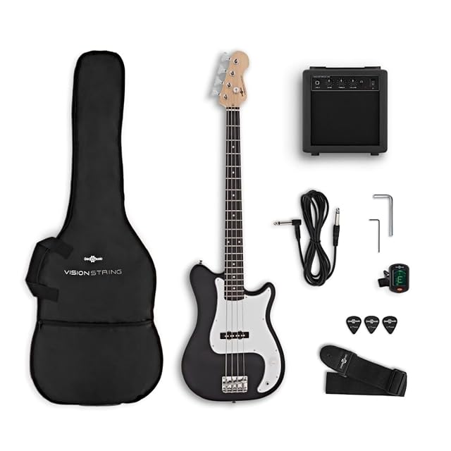 Pack basso elettrico di misura piena VISIONSTRING nero con amplificatore